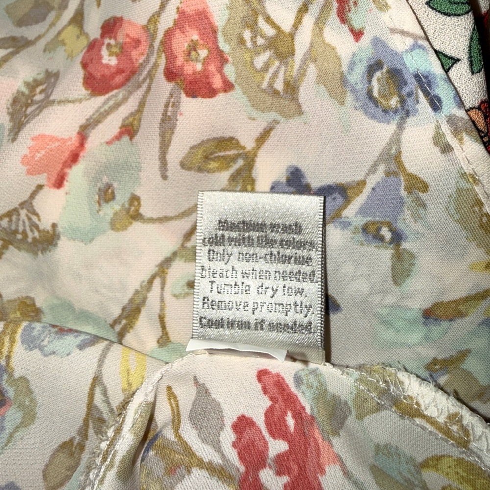 LC Lauren Conrad Floral Blouse Size L Multicolor Tie Back Keyhole Boho Top - Picture 8 of 10